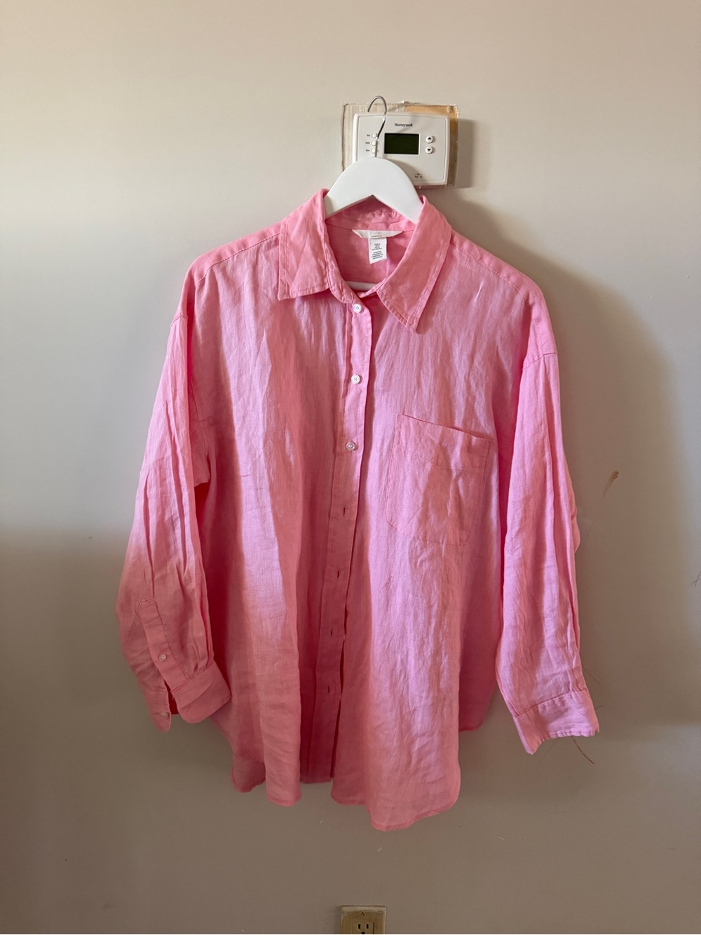 H&M oversized Pink Button-Down Linen Shirt